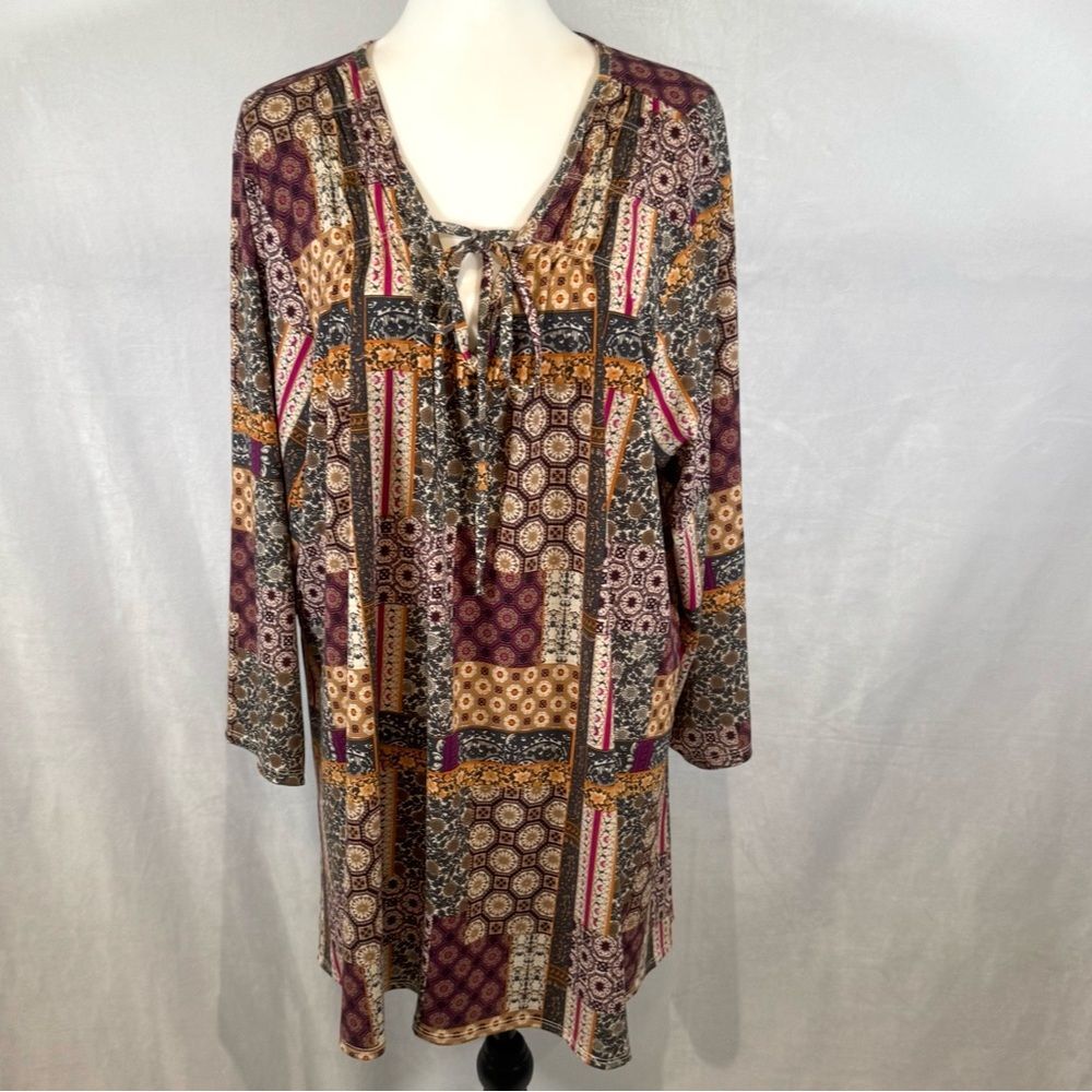 Cato smocked boho print top size 22/24W